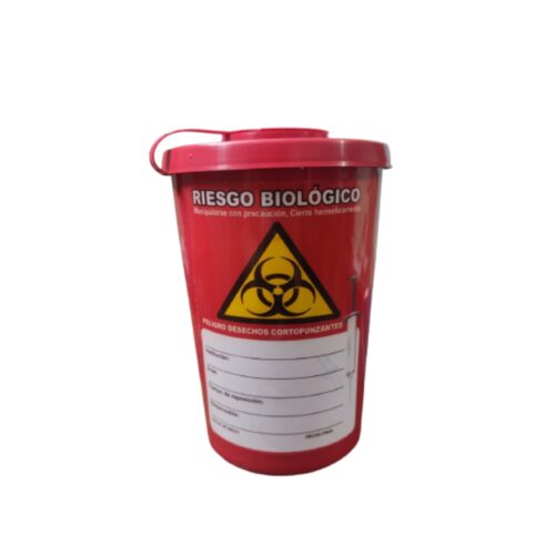 Contenedor redondo para desechos cortopunzantes 1 Litro.